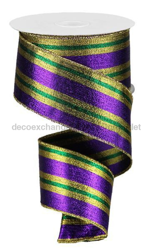 2.5"X10Yd Metallic Vertical Stripe Mardi Gras RGA1429YN - DecoExchange