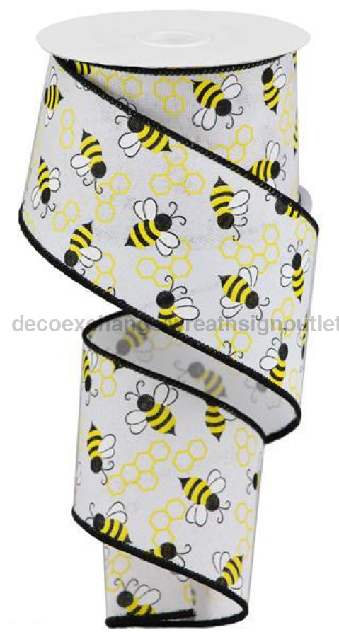 2.5"X10Yd Mini Bumblebees On Royal White/Yellow RGA161727 - DecoExchange