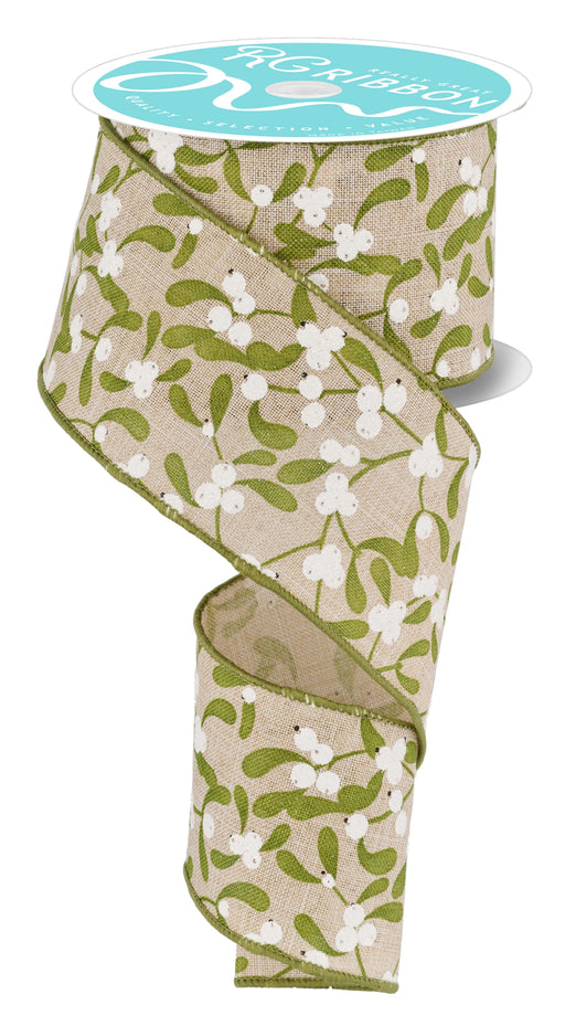 2.5"X10Yd Mistletoe Light Natural/Multi Green/White RGF120218 - DecoExchange