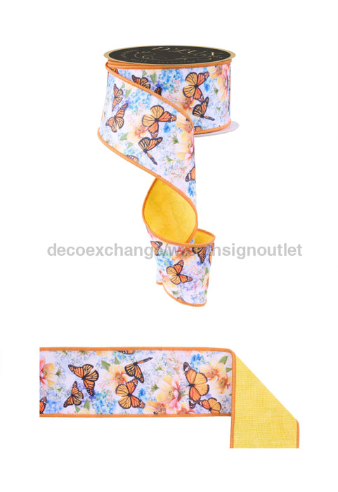 2.5’’X10Yd Monarch Butterflies/Fused Orange/Yellow LX1047 Ribbon
