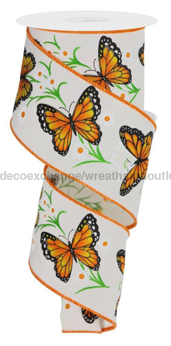 2.5’’X10Yd Monarch Butterfly W/Daisies Ivry/Dk Org/Ylw/Grn/Wht Rge150533 Ribbon