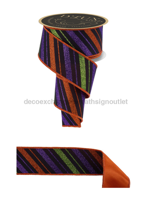2.5’’X10Yd Multi Diagonal Stripe/Fused Black/Purple/Orange/Lime LX315802 Ribbon