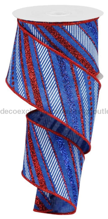 2.5’’X10Yd Multi Diagonal Stripes/Royal Royal Blue/Red/Blue/White RGB130225 Ribbon