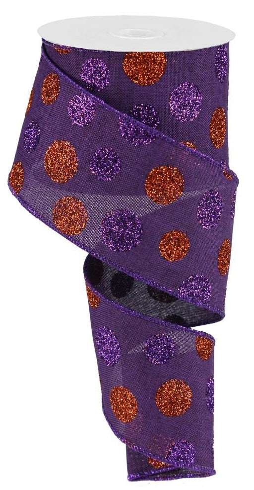 2.5"X10Yd Multi Size Glitter Dots/Royal Purple/Orange RG0170723 - DecoExchange