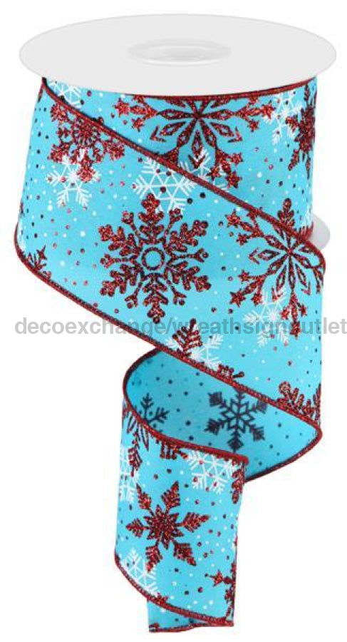 2.5"X10Yd Multi Snowflakes Turq/White/Red/Burg RGC157634 - DecoExchange