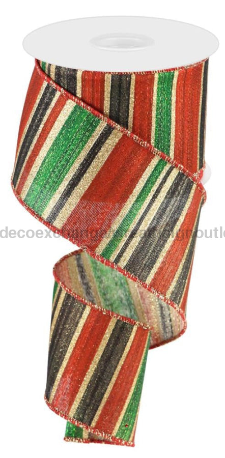 2.5’’X10Yd Multi Width Horizontal Stripe Gold/Red/Blk/Emrld RGC156008 Ribbon