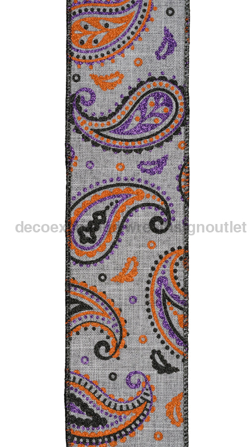 2.5’X10Yd Paisley On Royal Grey/Orange/Purple/Black Rgc137610 Ribbon