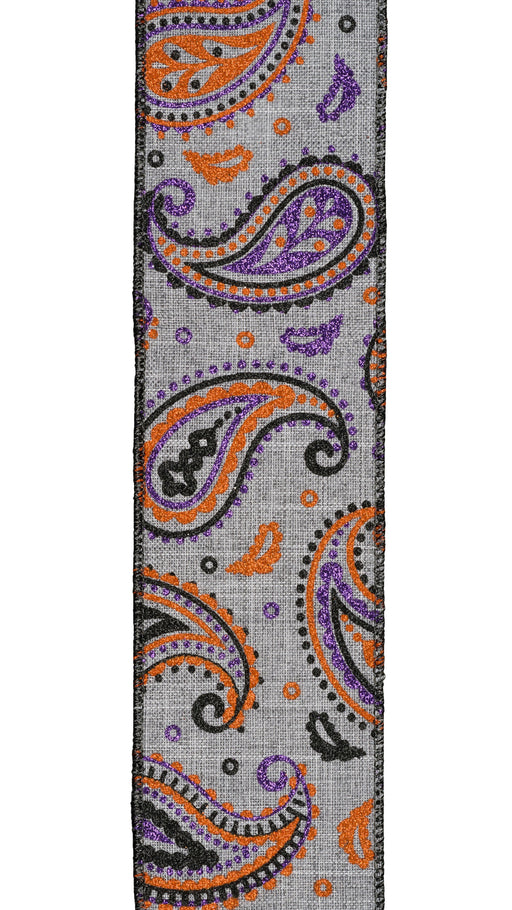 2.5"X10Yd Paisley On Royal Grey/Orange/Purple/Black RGC137610 - DecoExchange