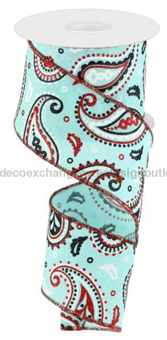 2.5"X10Yd Paisley On Royal Ice Blue/Wht/Red/Blk RGC1382EX - DecoExchange