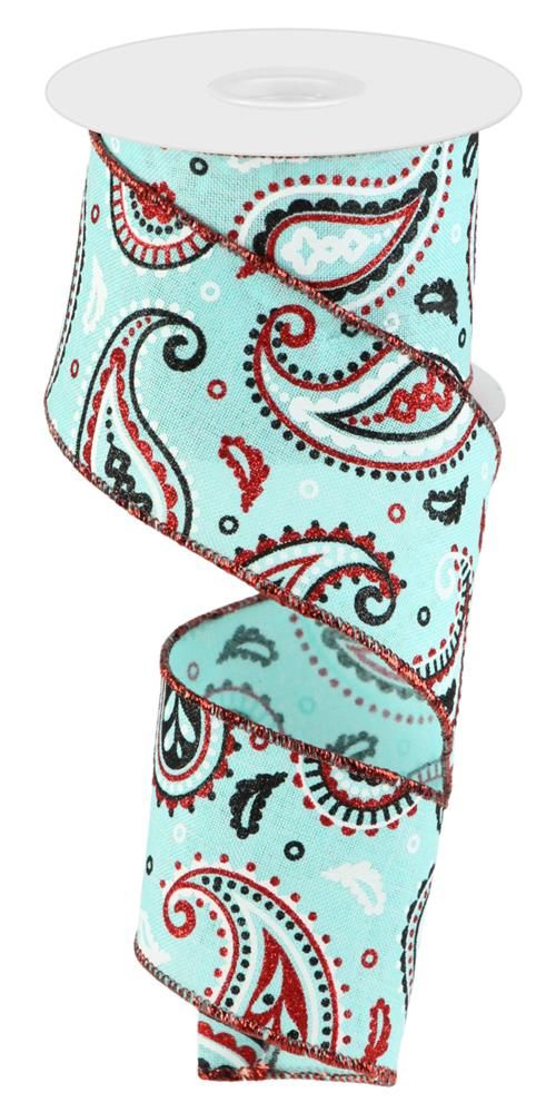 2.5"X10Yd Paisley On Royal Ice Blue/White/Red/Black RGC1382EX - DecoExchange