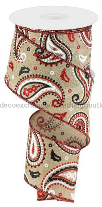 2.5"X10Yd Paisley On Royal Lt Beige/Wht/Red/Blk RGC138201 - DecoExchange