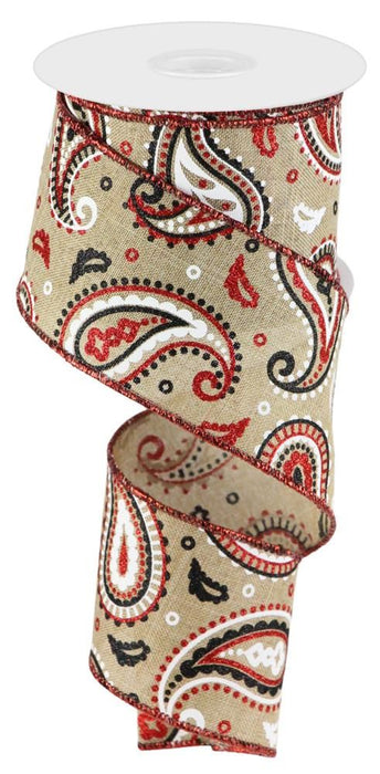 2.5"X10Yd Paisley On Royal Light Beige/White/Red/Black RGC138201 - DecoExchange