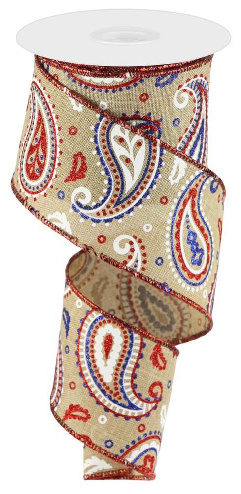 2.5"X10Yd Paisley On Royal Light Beige/White/Red/Royal Blue RGC1382CJ - DecoExchange