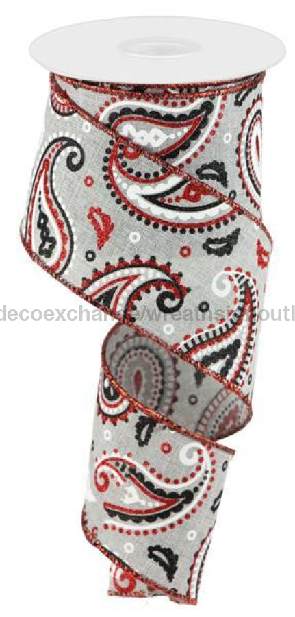 2.5"X10Yd Paisley On Royal Lt Grey/Wht/Red/Blk RGC138210 - DecoExchange