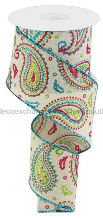 2.5"X10Yd Paisley On Royal Lt Nat/Lime/Ht Pnk/Turq RGC13761R - DecoExchange