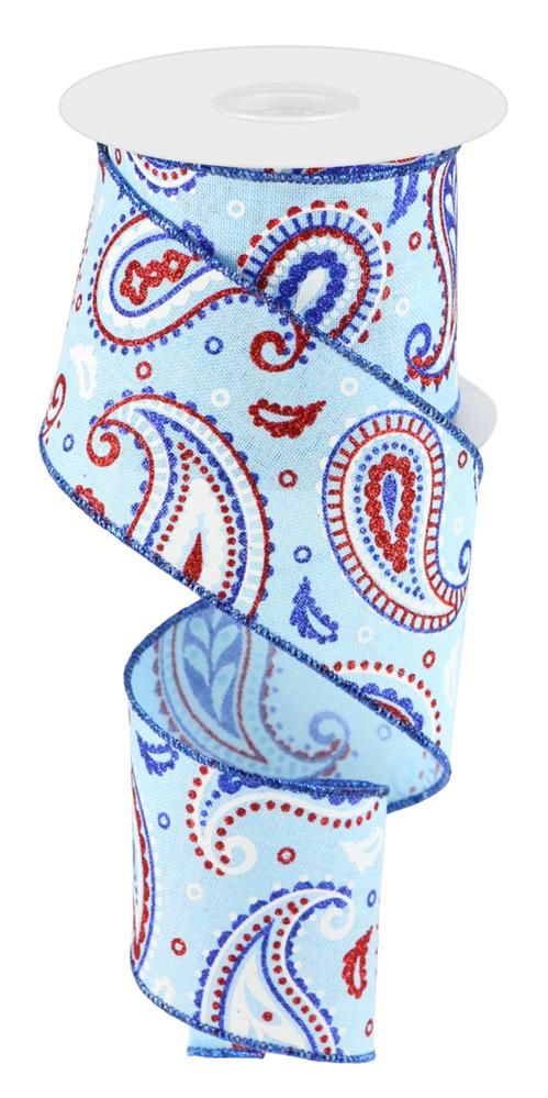 2.5"X10Yd Paisley On Royal Pale Blue/White/Red/Royal Blue RGC138214 - DecoExchange