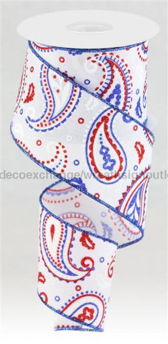 2.5"X10Yd Paisley On Royal White/Red/Royal Blue RGC138227 - DecoExchange