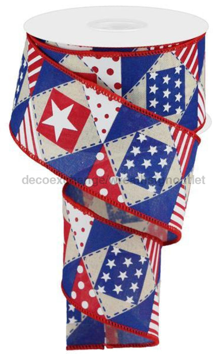 2.5"X10Yd Patriotic Patchwork/Royal Cream/White/Red/Blue RGC1176C2 - DecoExchange