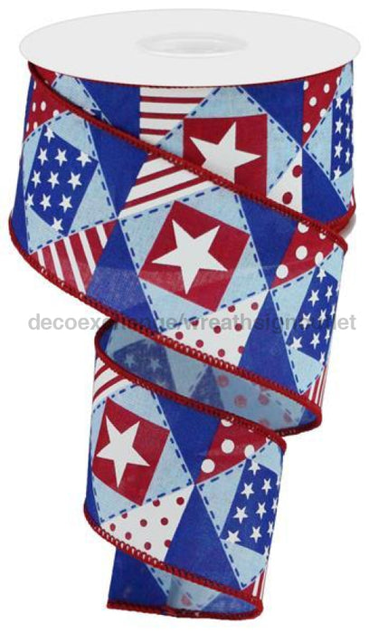 2.5"X10Yd Patriotic Patchwork/Royal Pale Blue/White/Red/Blue RGC117614 - DecoExchange