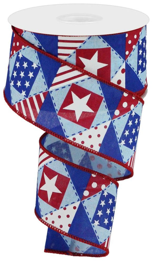 2.5"X10Yd Patriotic Patchwork/Royal Pale Blue/White/Red/Blue RGC117614 - DecoExchange