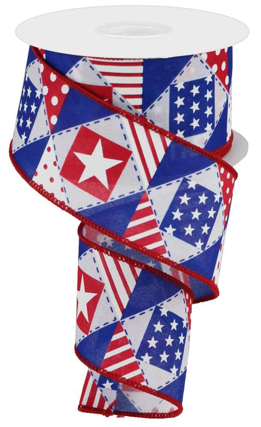 2.5"X10Yd Patriotic Patchwork/Royal White/Red/Blue RGC117627 - DecoExchange