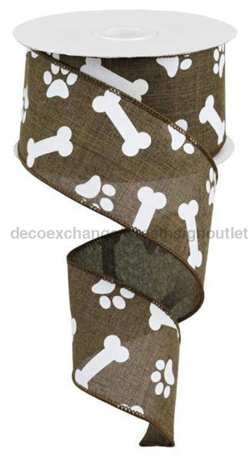 2.5"X10Yd Paw Print/Bones On Royal Brown/White RGA115104 - DecoExchange