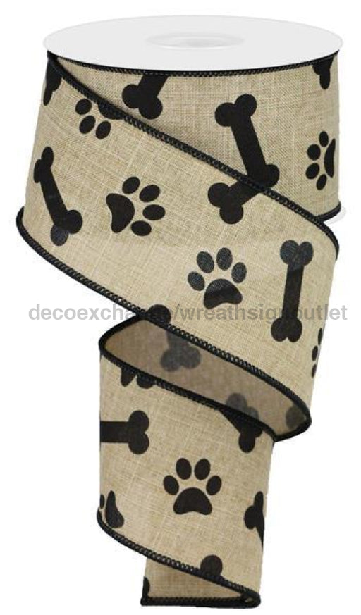 2.5"X10Yd Paw Print/Bones On Royal Lt Beige/Black RGA114801 - DecoExchange