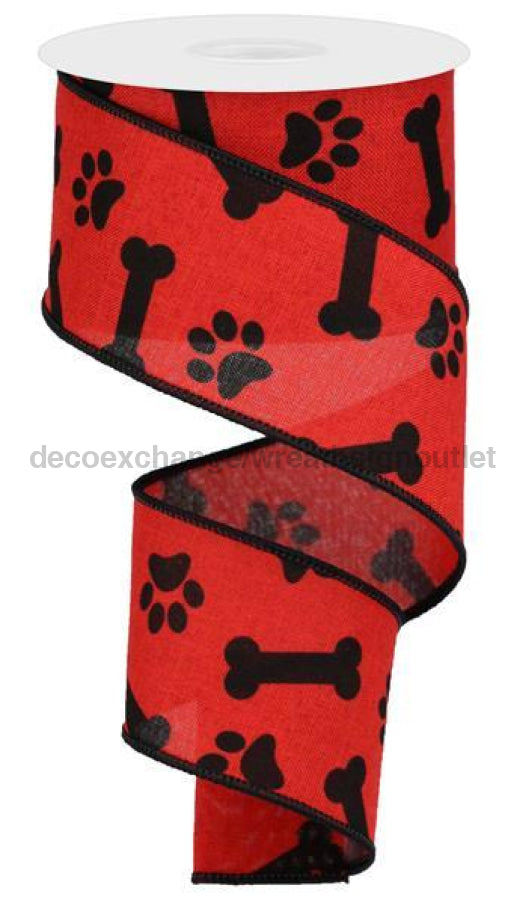 2.5"X10Yd Paw Print/Bones On Royal Red/Black RGA114824 - DecoExchange