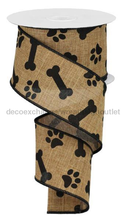 2.5"X10Yd Paw Print/Bones On Royal Tan/Black RGA1148F2 - DecoExchange