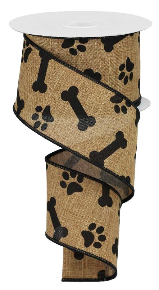 2.5"X10Yd Paw Print/Bones On Royal Tan/Black RGA1148F2 - DecoExchange