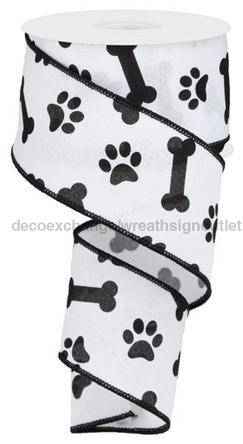 2.5"X10YD PAW PRINT/BONES ON ROYAL White / Black RGA114827 - DecoExchange