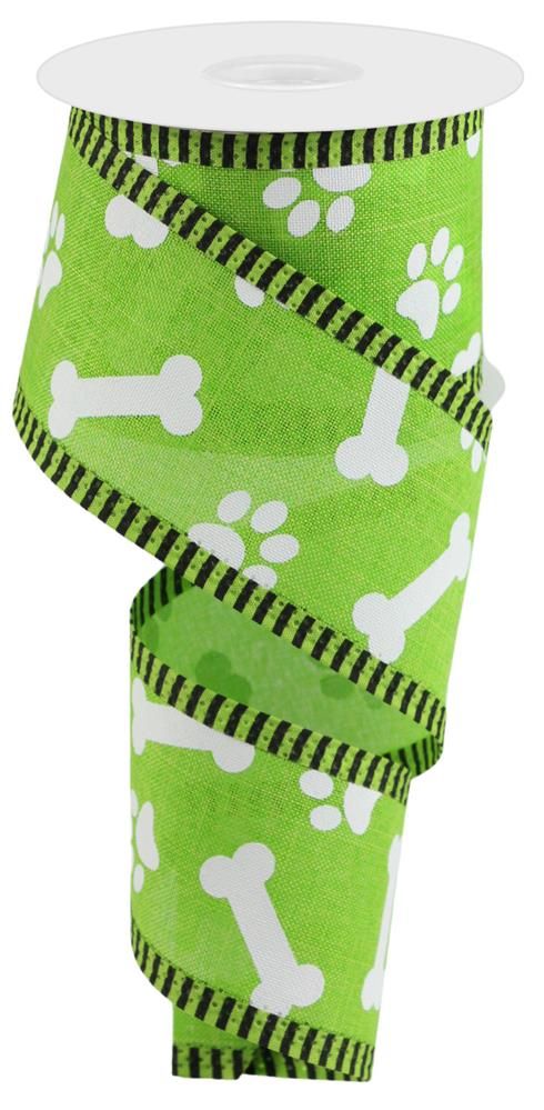 2.5"X10Yd Paw Print/Bones/Thin Stripe Lime/White/Black RG08824E9 - DecoExchange
