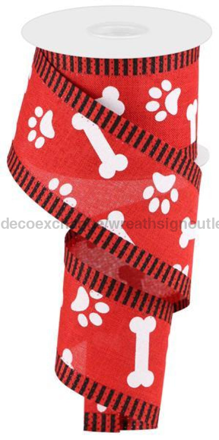2.5"X10Yd Paw Print/Bones/Thin Stripe Red/White/Black RG0882524 - DecoExchange