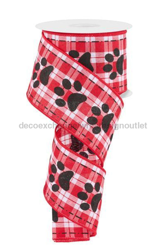 2.5"X10Yd Paw Print On Woven Red/White/Black RGF1041W7 - DecoExchange