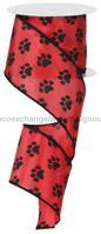 2.5"X10YD PAW PRINT Red/Black Ribbon RG1779CM - DecoExchange