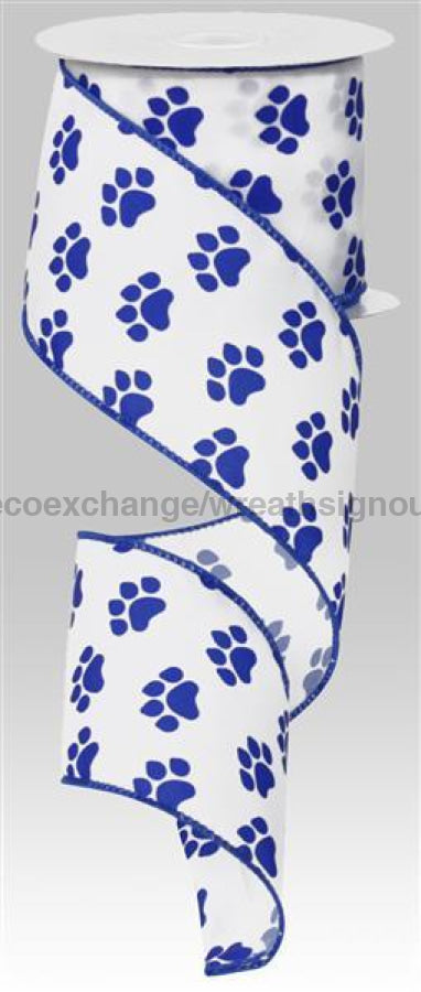 2.5"X10Yd Paw Print White/Blue RG1777WR - DecoExchange