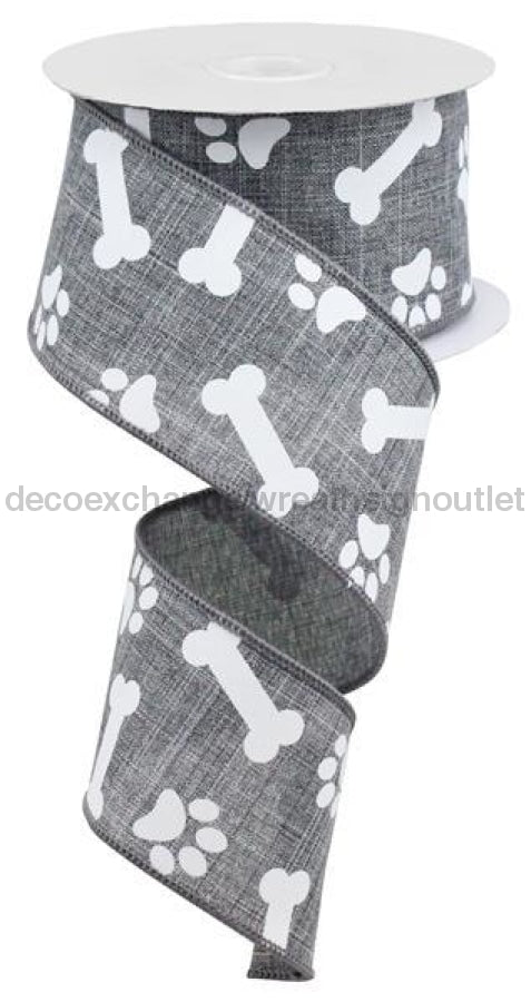 2.5"X10YD PAW PRINT/BONES ON ROYAL Gray / White RGA115110 - DecoExchange