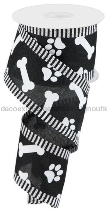 2.5X10Yd Paw Prints/Bones/Thin Stripe Black/White Rga808502 Ribbon