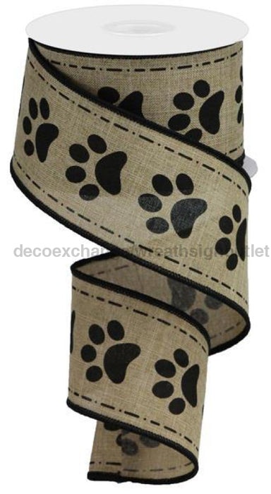 2.5"X10Yd Paw Prints On Royal Lt Beige/Black RGA132201 - DecoExchange