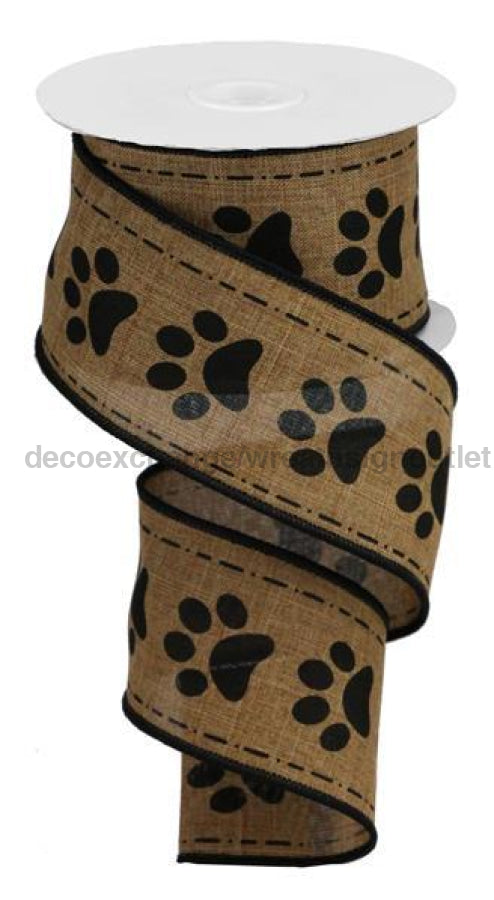 2.5"X10Yd Paw Prints On Royal Tan/Black RGA1322J1 - DecoExchange