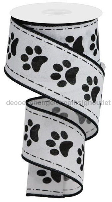 2.5"X10Yd Paw Prints On Royal White/Black RGA132227 - DecoExchange