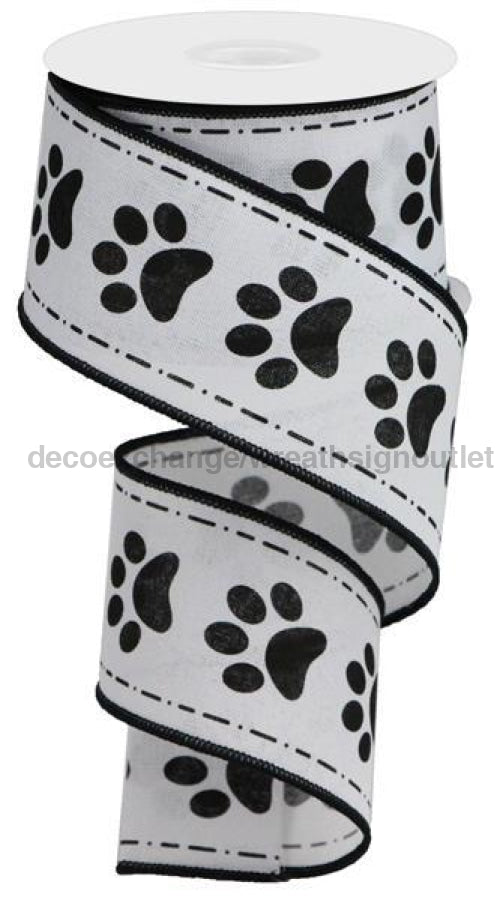 2.5"X10Yd Paw Prints On Royal White/Black RGA132227 - DecoExchange