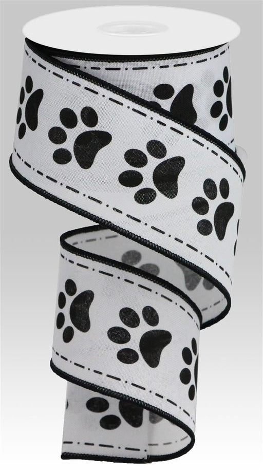 2.5"X10Yd Paw Prints On Royal White/Black RGA132227 - DecoExchange