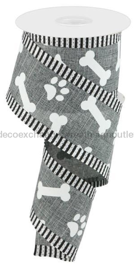 2.5"X10Yd Paw Prints/Bones/Thin Stripe Grey/White RGA808510 - DecoExchange