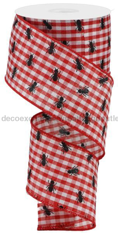 2.5"X10Yd Picnic Ants On Gingham Red/White/Black RGA1727F3 - DecoExchange