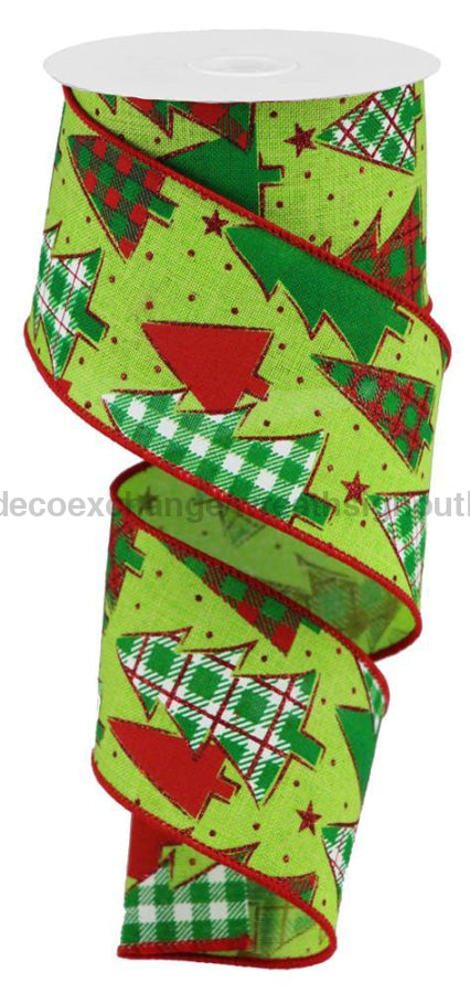 2.5’X10Yd Plaid Trees On Royal Lime/Red/Emerald/White Rgb105733