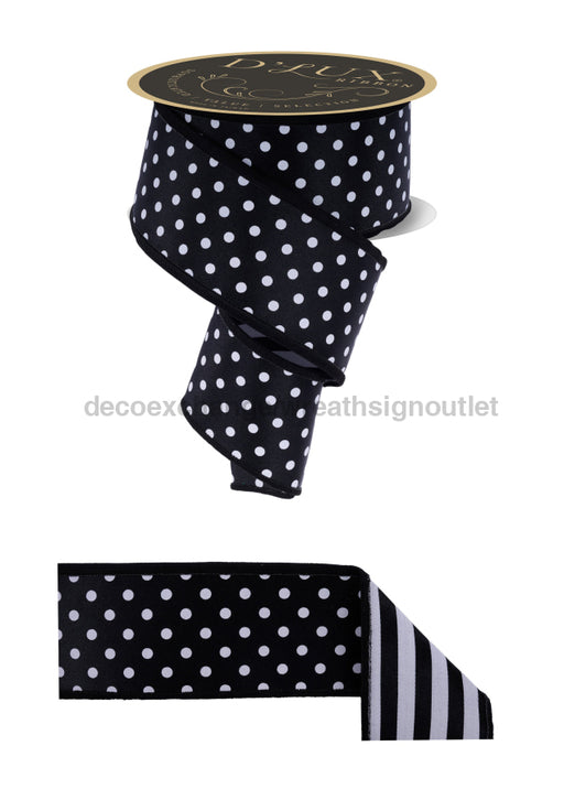 2.5’’X10Yd Polka Dot/Stripe/Fused Black/White Lx305602 Ribbon