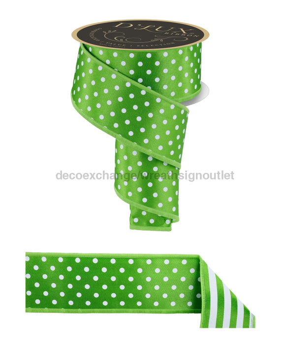 2.5’’X10Yd Polka Dot/Stripe/Fused Fresh Green/White Lx3056Lt Ribbon