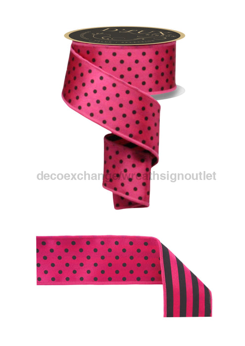 2.5’’X10Yd Polka Dot/Stripe/Fused Hot Pink/Black LX306811 Ribbon