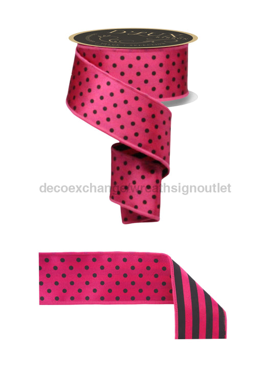 2.5’’X10Yd Polka Dot/Stripe/Fused Hot Pink/Black LX306811 Ribbon